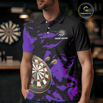 Personalized Black And Purple Splash Dart Polo & Quarter Zip Custom Dart Shirt For Men Darts Jersey TDM4169