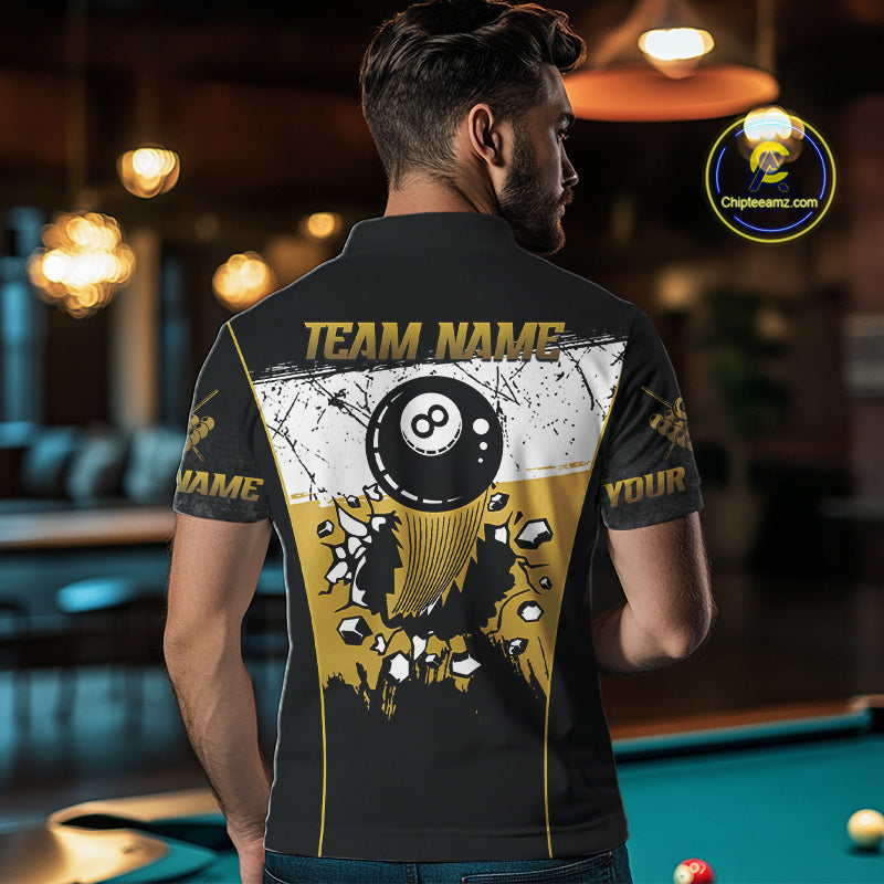 Personalized Yellow Funny Break 8 Ball Grunge Billiard Shirt For Men Custom Pool Team Jersey TDM4338