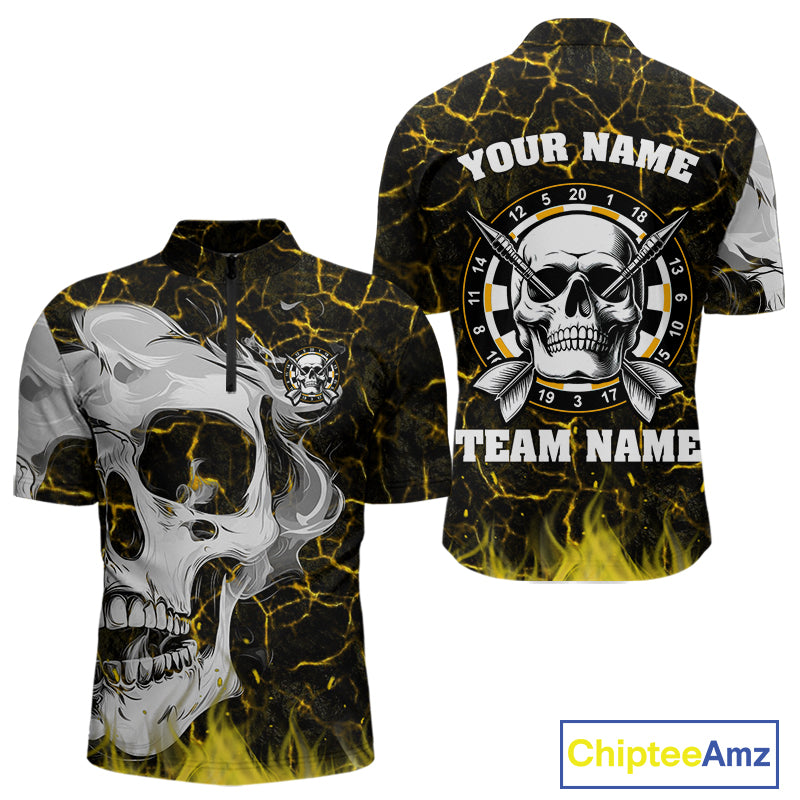 Personalized Yellow 3D Fire Crack Skull Dart Shirts Custom Scary Dart Shirts For Men Dart Jersey TDM4761