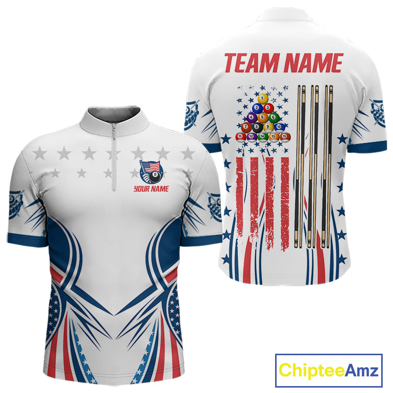 Patriotic American Flag 8 Ball Billiard Shirt For Men Custom Pool Team Jerseys Polo & Quarter Zip TDM4769