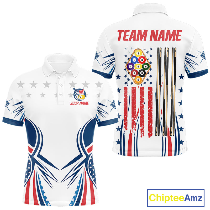Patriotic American Flag 9 Ball Billiard Shirt For Men Custom Pool Team Jerseys Polo & Quarter Zip TDM4770