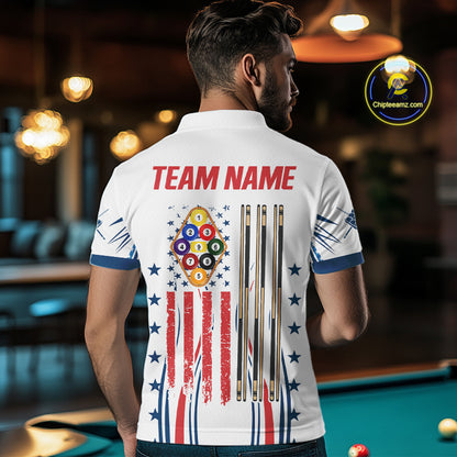 Patriotic American Flag 9 Ball Billiard Shirt For Men Custom Pool Team Jerseys Polo & Quarter Zip TDM4770