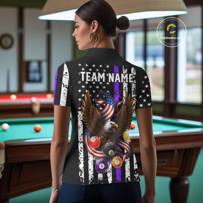 Billiard Eagle American Flag Stripes Pool Jersey For Women Custom Patriotic Billiard Shirt|Purple TDM4984