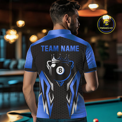 Black And Blue 8 Ball Pool Crown Billiard Shirt For Men Custom Billiard Jersey Team Polo & 1/4 Zip TDM4990