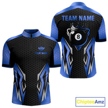 Load image into Gallery viewer, Black And Blue 8 Ball Pool Crown Billiard Shirt For Men Custom Billiard Jersey Team Polo &amp; 1/4 Zip TDM4990