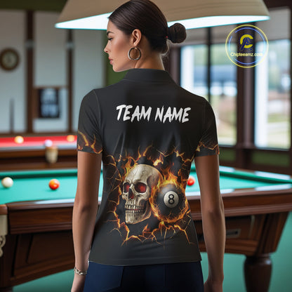 Personalized Skull 8 Ball Fire Billiard Shirt For Women Custom Pool Team Shirt, Billiard Jersey TDM5424