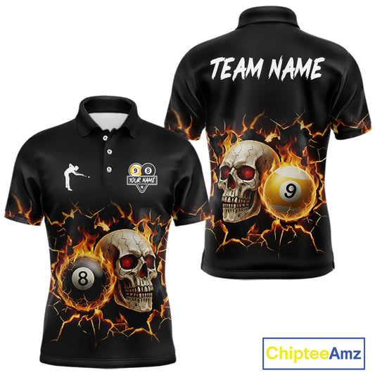 Personalized Skull 8 Ball & 9 Ball Fire Billiard Shirt For Men Custom Billiard Pool Team Jersey TDM5425