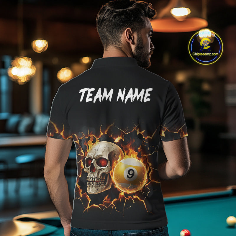 Personalized Skull 8 Ball & 9 Ball Fire Billiard Shirt For Men Custom Billiard Pool Team Jersey TDM5425