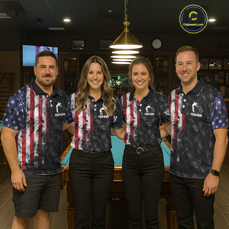 Personalized Smoke American Flag 8 Ball Billiard Shirts For Women Custom Patriotic Pool Team Jerseys TDM5430