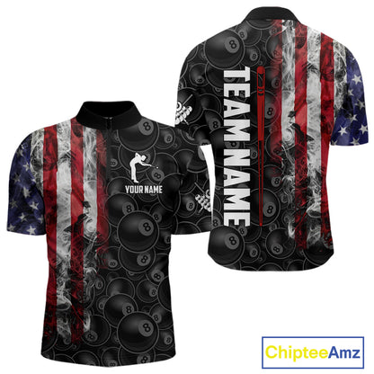 Personalized Smoke American Flag 8 Ball Billiard Shirts For Men Custom Patriotic Pool Team Jerseys TDM5430
