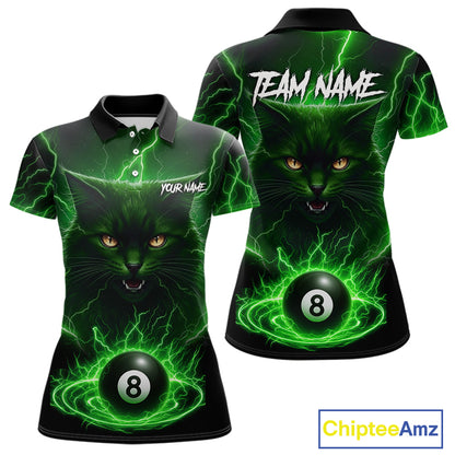 Green 8 Ball Thunder Lightning Cat Billiard Shirt For Women Custom Pool Team Jersey Polo & 1/4 Zip TDM5696