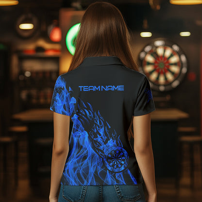 Black And Blue Dartboard Fire Flame Darts Polo & Quarter Zip Custom Dart Shirt For Women Dart Jersey TDM3706