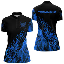 Load image into Gallery viewer, Black And Blue Dartboard Fire Flame Darts Polo &amp; Quarter Zip Custom Dart Shirt For Women Dart Jersey TDM3706