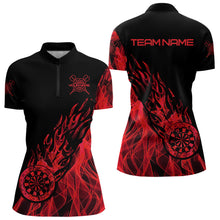 Load image into Gallery viewer, Red And Black Dartboard Fire Flame Darts Polo &amp; Quarter Zip Custom Dart Shirt For Women Dart Jerseys TDM3707
