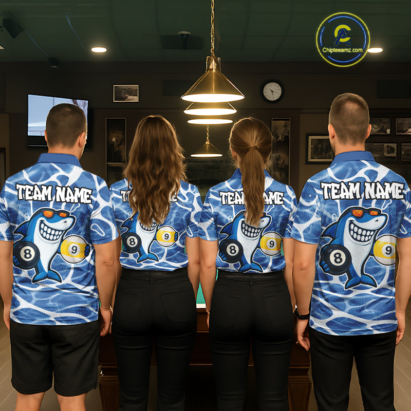 Blue Funny Shark 8 Ball & 9 Ball Billiard Shirt For Women Custom Pool Team Jersey Polo & 1/4 Zip TDM6056