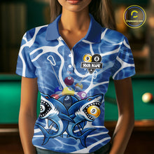 Load image into Gallery viewer, Blue Funny Shark 9 Ball &amp; 8 Ball Billiard Shirt For Women Custom Pool Team Jersey Polo &amp; 1/4 Zip TDM6057