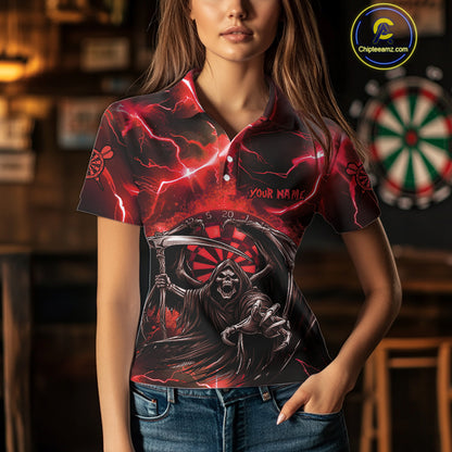 Red Grim Reaper Darts Shirt With Pocket Option For Women Custom Darts Jersey TDM3967