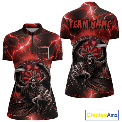 Red Grim Reaper Darts Shirt With Pocket Option For Women Custom Darts Jersey TDM3967