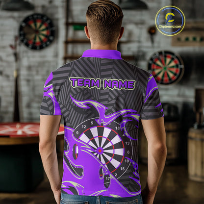 Custom Black And Purple Tribal Flame Dart Shirts For Men, Darts Team Jerseys Polo & Quarter Zip TDM3971