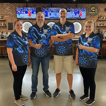 Personalized Blue Dartboard Galaxy Eagle Darts Shirt For Women, Darts Team Jersey Polo & 1/4 Zip TDM6484