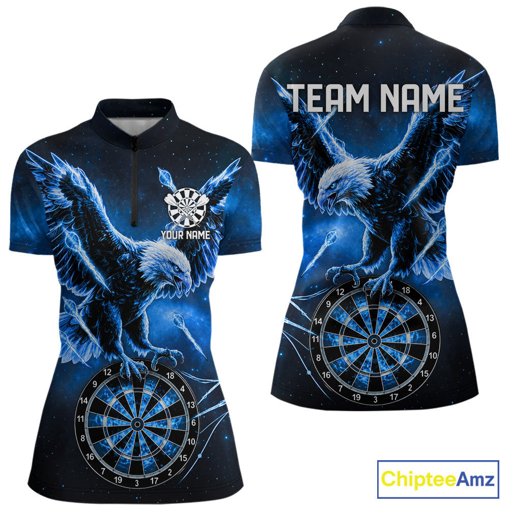 Personalized Blue Dartboard Galaxy Eagle Darts Shirt For Women, Darts Team Jersey Polo & 1/4 Zip TDM6484