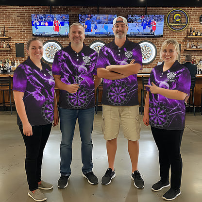 Personalized Purple Dartboard Galaxy Eagle Darts Shirt For Women, Darts Team Jersey Polo & 1/4 Zip TDM6485