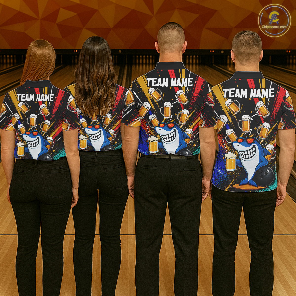Colorful Graffiti Funny Shark And Beer Bowling Polo, 1/4 Zip For Women Custom Bowling Team Jersey TDM6488
