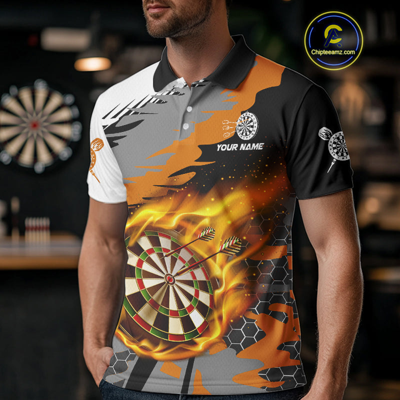 Orange Dartboard Fire Flame Paint Splash Dart Shirt Polo & 1/4 Zip For Men Custom Dart Team Jersey TDM4173
