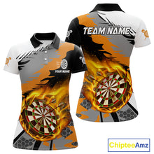 Load image into Gallery viewer, Orange Dartboard Fire Flame Paint Splash Dart Shirt Polo &amp; 1/4 Zip For Women Custom Dart Team Jersey TDM4173