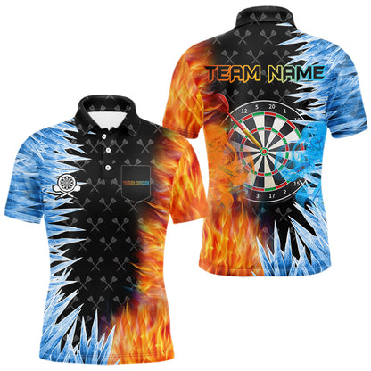 Personalized Ice and Fire Darts Polo Shirt with Chest Pocket for Men Featuring Bold Fire and Ice Artwork for Dart League Players, Team Competition, and Tournament Events