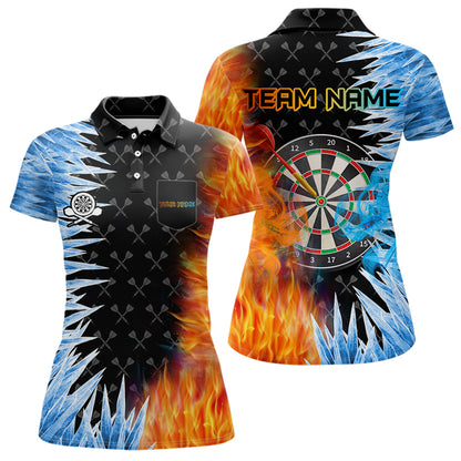 Custom Ice and Fire Darts Polo Shirt with Chest Pocket Designed for Personalized Darts Team Jerseys with Premium Athletic Performance and Dynamic Fire Ice Graphics