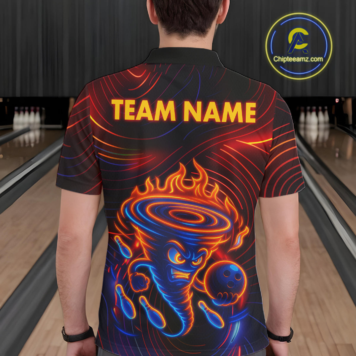 Funny Neon Tornado Flame Bowling Jersey For Men Custom Bowling Shirt Team Polo & Quarter Zip TDM5447