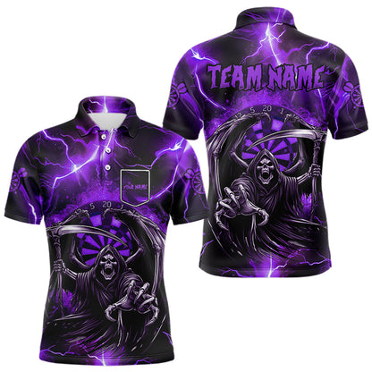 Personalized Purple Grim Reaper Custom Thunder Lightning Men Dart Shirts, 3D Darts Team Jerseys TDM3550