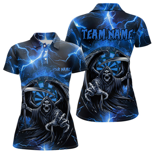 Blue Death Skeleton Custom Thunder Lightning Women Dart Shirts, Darts Jerseys TDM3550