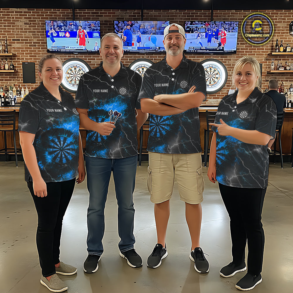 Custom Lightning Flame Darts Shirt For Women, Darts Jersey Pocket Option|Blue TDM5913