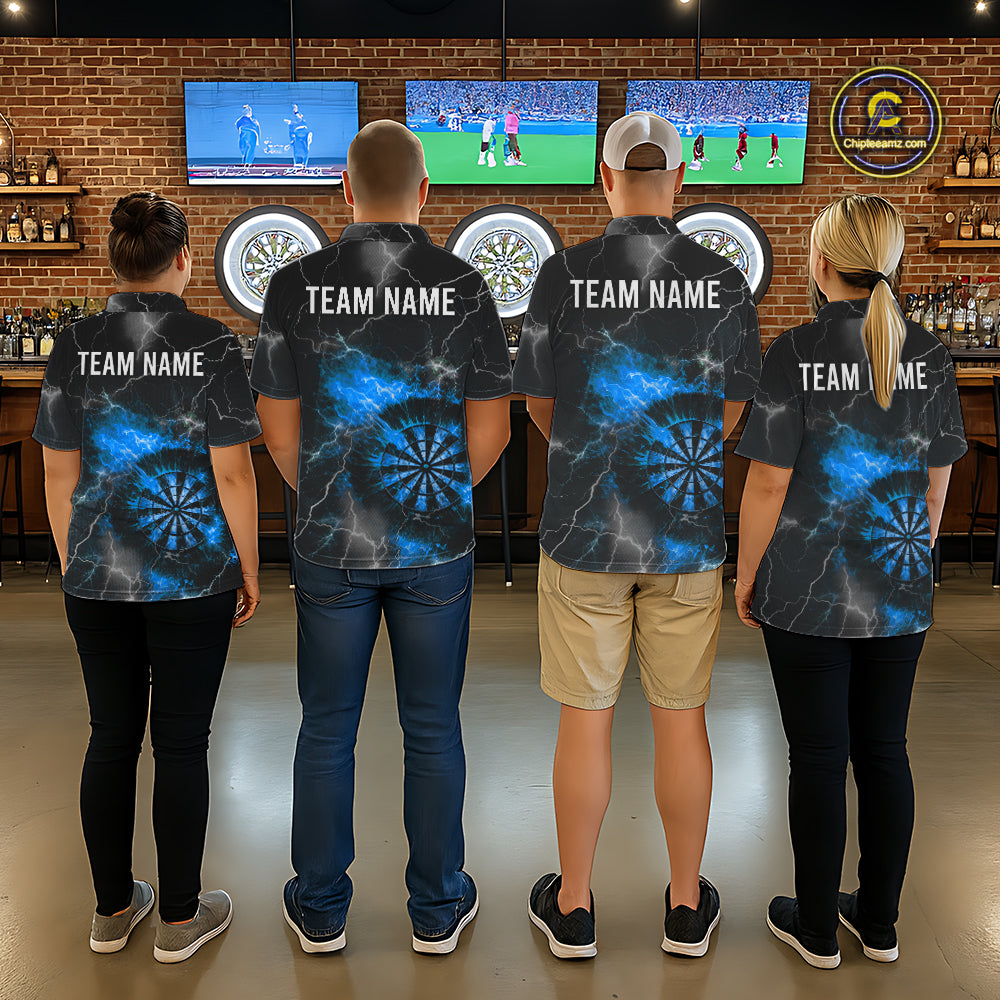 Custom Lightning Flame Darts Shirt For Women, Darts Jersey Pocket Option|Blue TDM5913