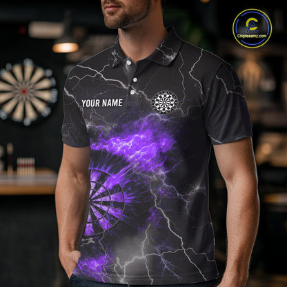 Custom Lightning Flame Purple Dart Shirt For Men, Darts Jersey Pocket Option TDM5914