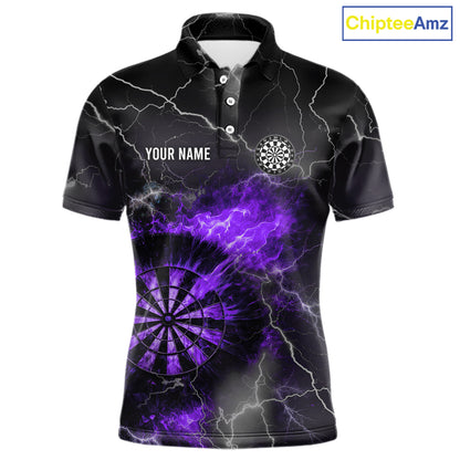 Custom Lightning Flame Purple Dart Shirt For Men, Darts Jersey Pocket Option TDM5914
