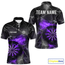 Load image into Gallery viewer, Custom Lightning Flame Purple Dart Shirt For Men, Darts Jersey Pocket Option TDM5914
