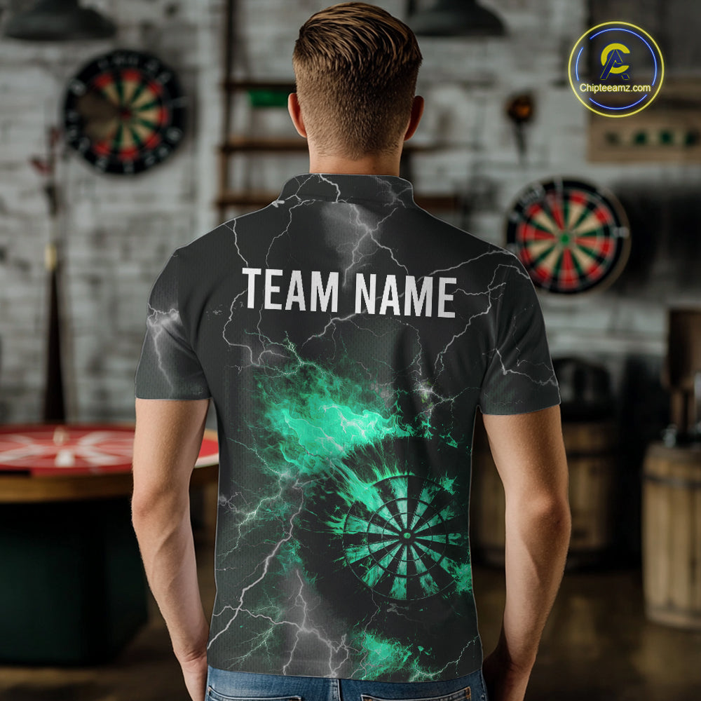 Custom Turquoise Flame Lightning Darts Shirt With Pocket Option For Men TDM5915