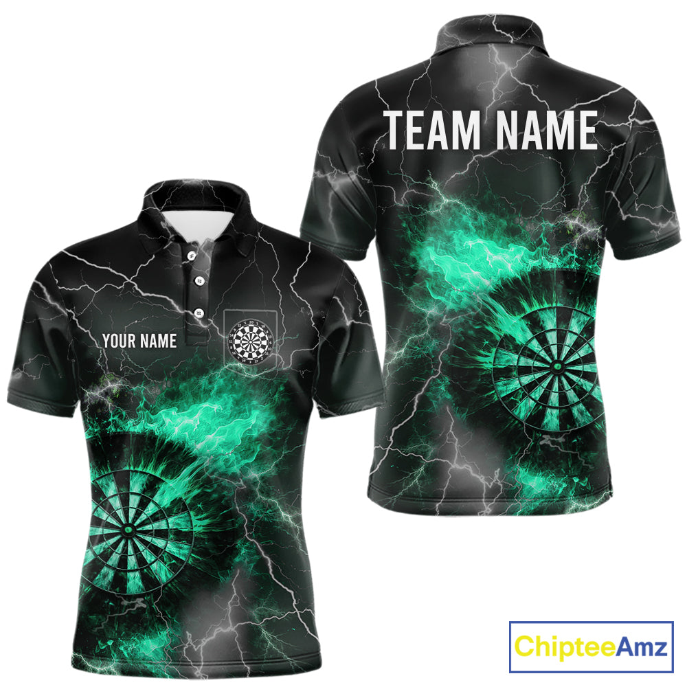 Custom Turquoise Flame Lightning Darts Shirt With Pocket Option For Men TDM5915