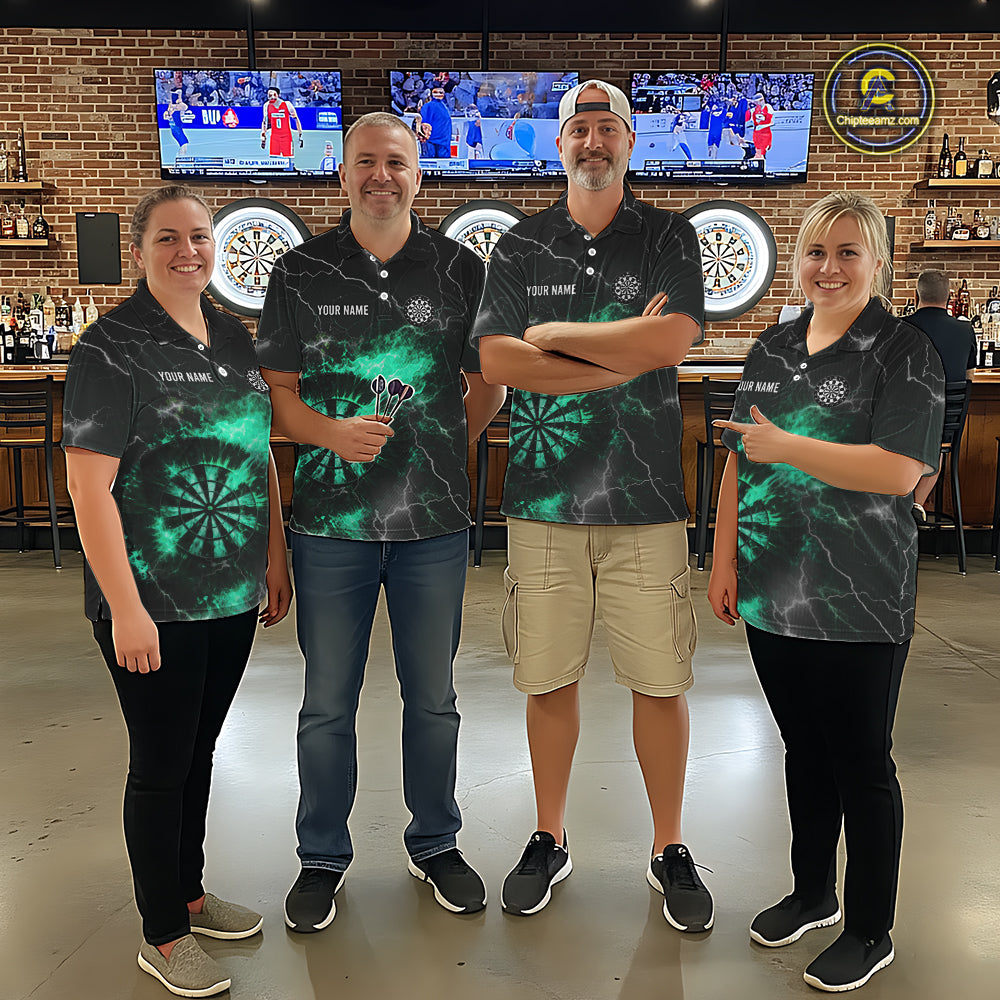 Custom Turquoise Flame Lightning Darts Shirt With Pocket Option For Men TDM5915