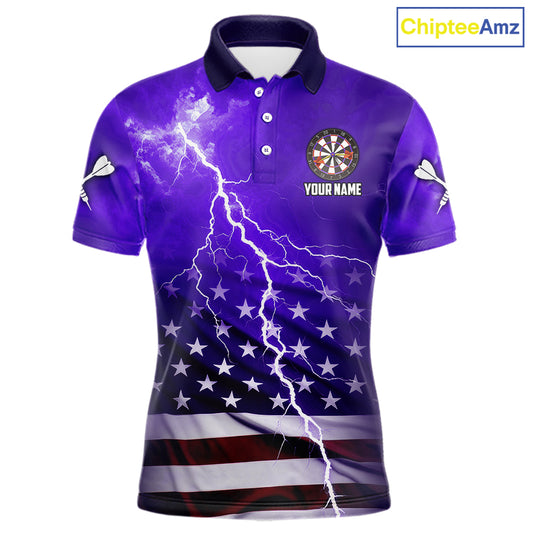 Purple Lightning US Flag Dart Shirt For Men Custom Dart Jersey Pocket Option TDM5916