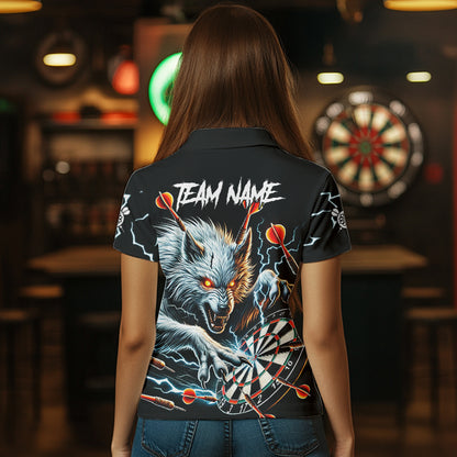 Personalized Wolf Thunder Lightning Darts Polo, Quarter Zip Custom Dart Shirts For Women Darts Jersey TDM3710