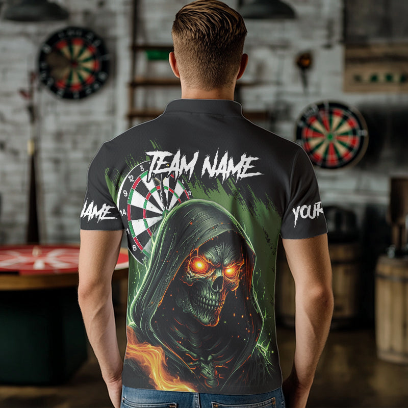 Personalized Green Grim Reaper Fire Dart Shirts For Men Custom Skull Dart Jersey Polo & 1/4 Zip TDM3711