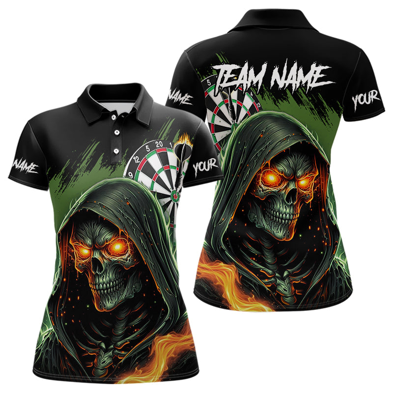 Personalized Green Grim Reaper Fire Dart Shirts For Women Custom Skull Dart Jersey Polo & 1/4 Zip TDM3711