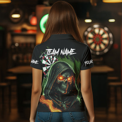 Personalized Green Grim Reaper Fire Dart Shirts For Women Custom Skull Dart Jersey Polo & 1/4 Zip TDM3711