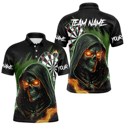 Personalized Green Grim Reaper Fire Dart Shirts For Men Custom Skull Dart Jersey Polo & 1/4 Zip TDM3711