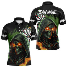 Load image into Gallery viewer, Personalized Green Grim Reaper Fire Dart Shirts For Men Custom Skull Dart Jersey Polo &amp; 1/4 Zip TDM3711
