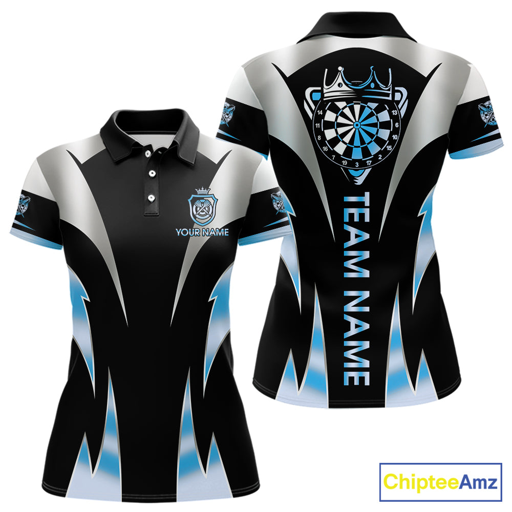 Personalized Crown Darts Shirt For Women Custom Darts Tournament Jersey Team Polo & 1/4 Zip |Blue TDM6316